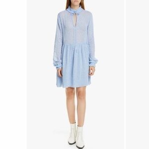 Ganni Long Sleeve Floral Georgette Dress in Forever Blue size 32/ xs-s